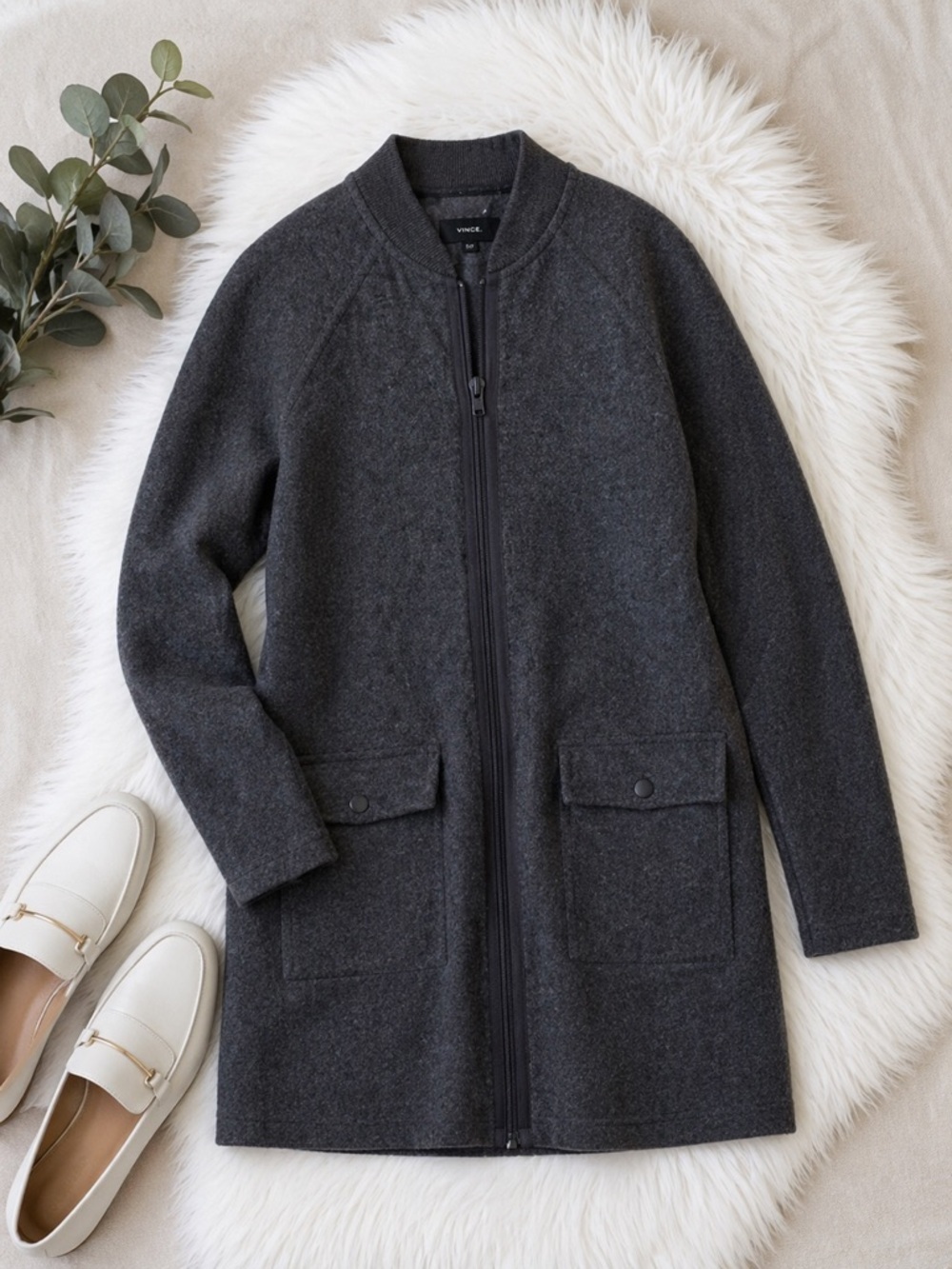 Lululemon Gray Wool Blend Zip Front Coat Jacket Minimalist Athleisure